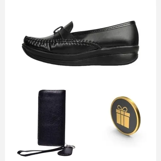 ست کفش طبی زنانه و کیف پول چرم دست دوز با جاکلیدی