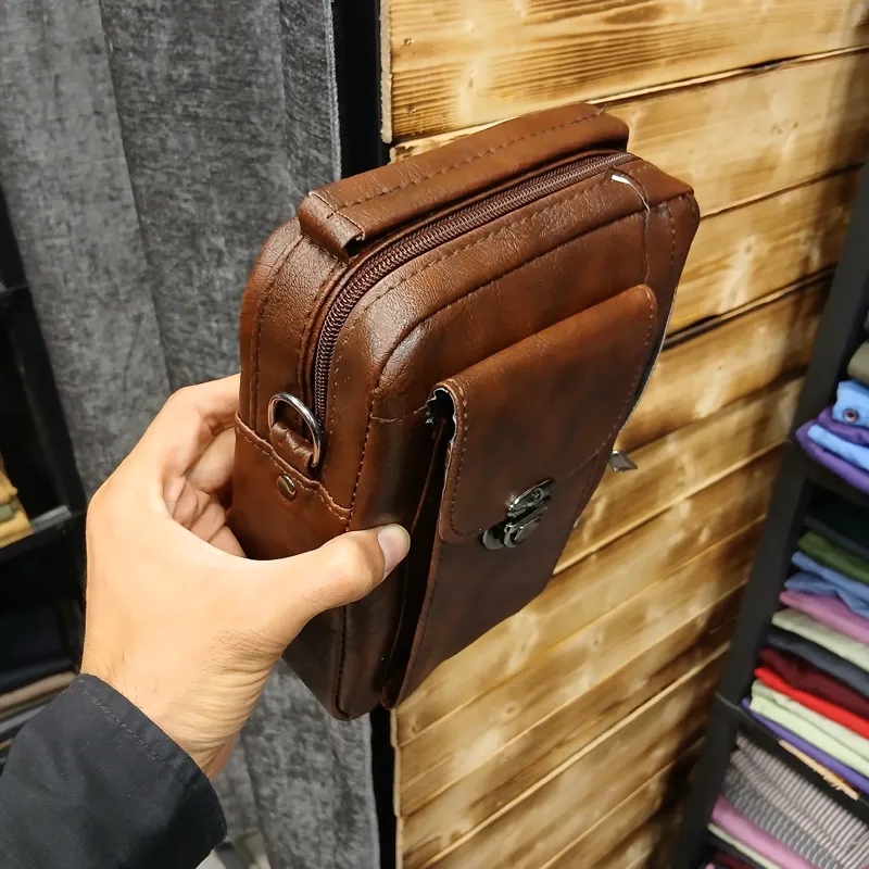 کیف دوشی اسپرت مردانه چرم مصنوعی رنگ مشکی و عسلی و قهوه ای روزمره
