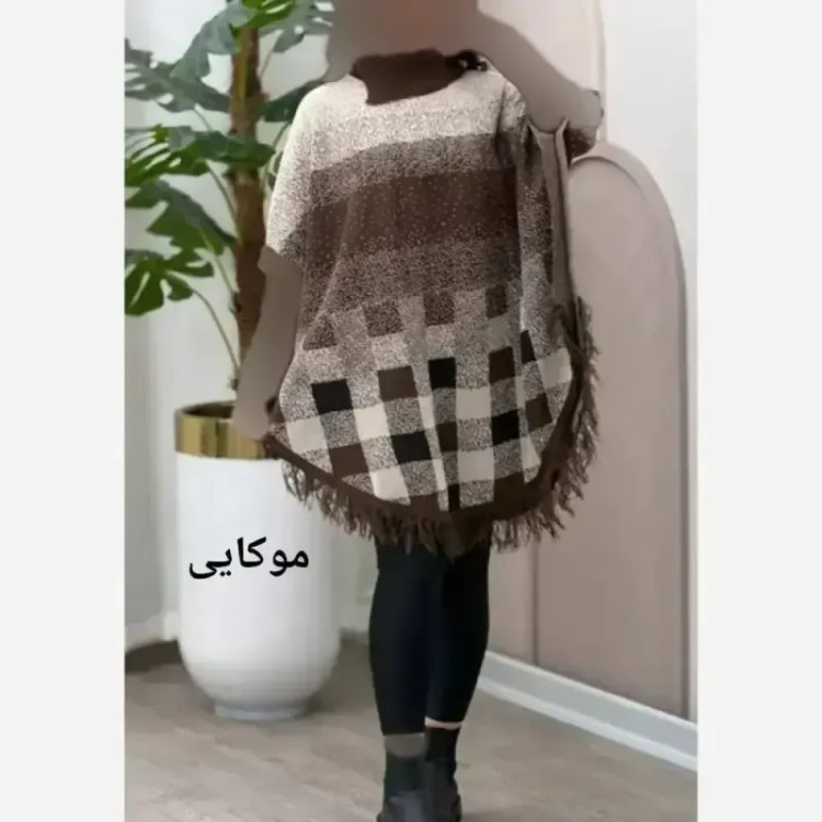 پانچ بافت طرح برفی زنانه آستین کشبافت فری سایز پاییزه و زمستانه